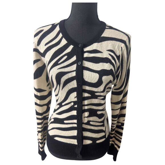 Black & White Cashmere Zebra Print M Y2K Alt Punk Indie Sleaze Mcbling Cardigan - Picture 1 of 5